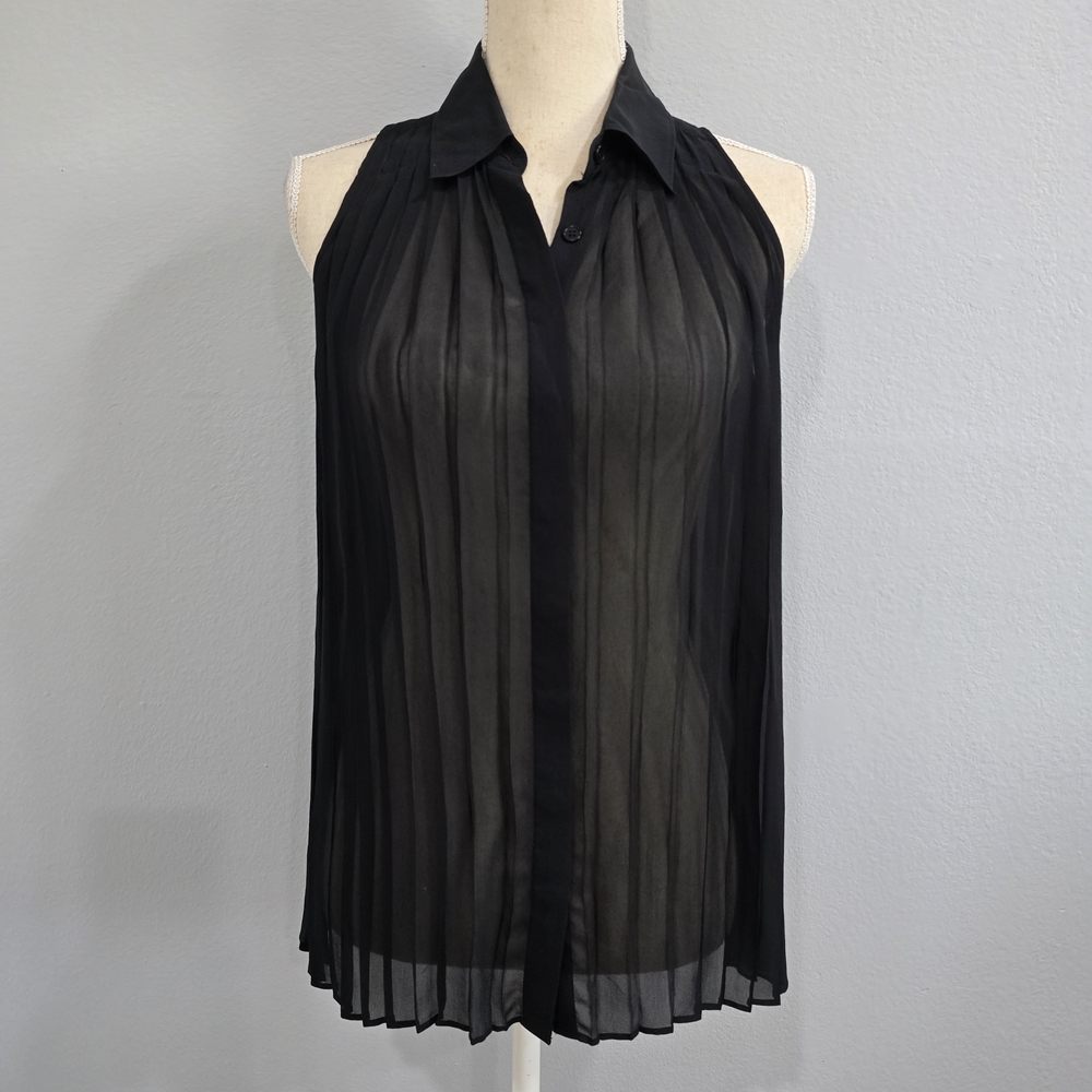 Club Monaco Sheer Black Pleated Blouse